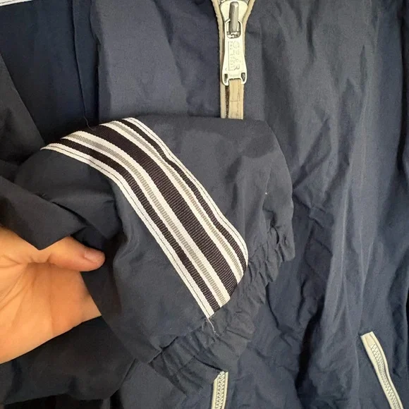 VTG 90s Gear for Sports blue windbreaker jacket white stripes hideaway hood XL - Picture 4 of 8